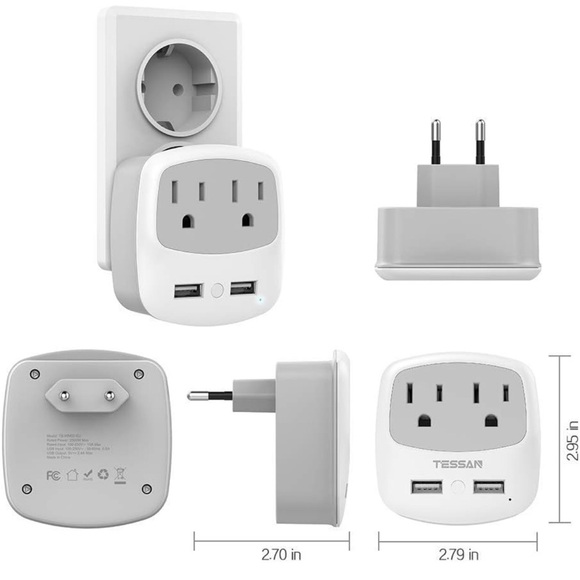 Travel Plug Adapter, TESSAN International Power Adaptor with USB Charger America - Picture 2 of 7